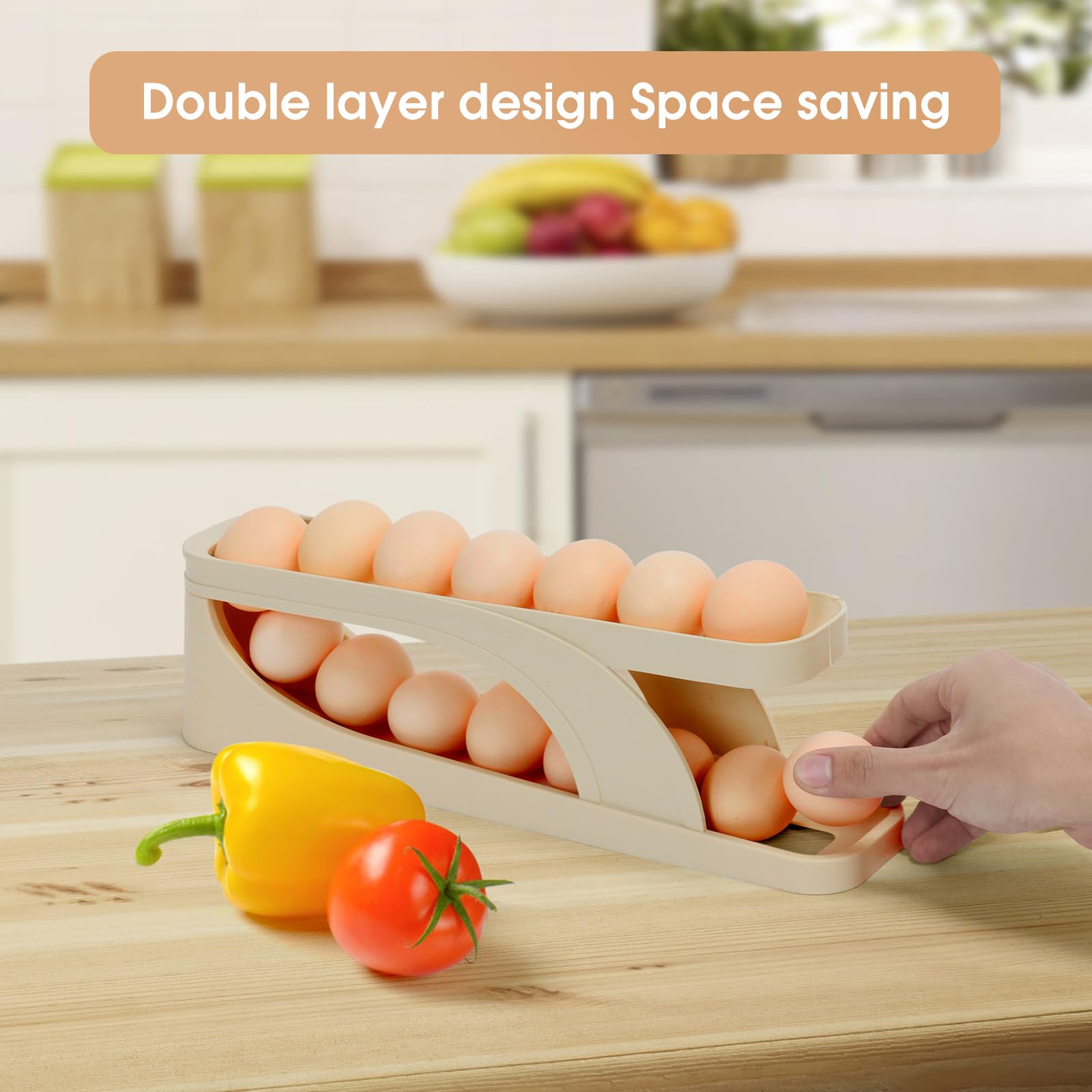 2PCS Rolling Egg Dispenser, Space-Saving Automatic Egg Roller Dispenser, 2 Tier Rolling Egg Holder Container Display Rack Organizer for Kitchen Refrigerator Storage Product Image 4
