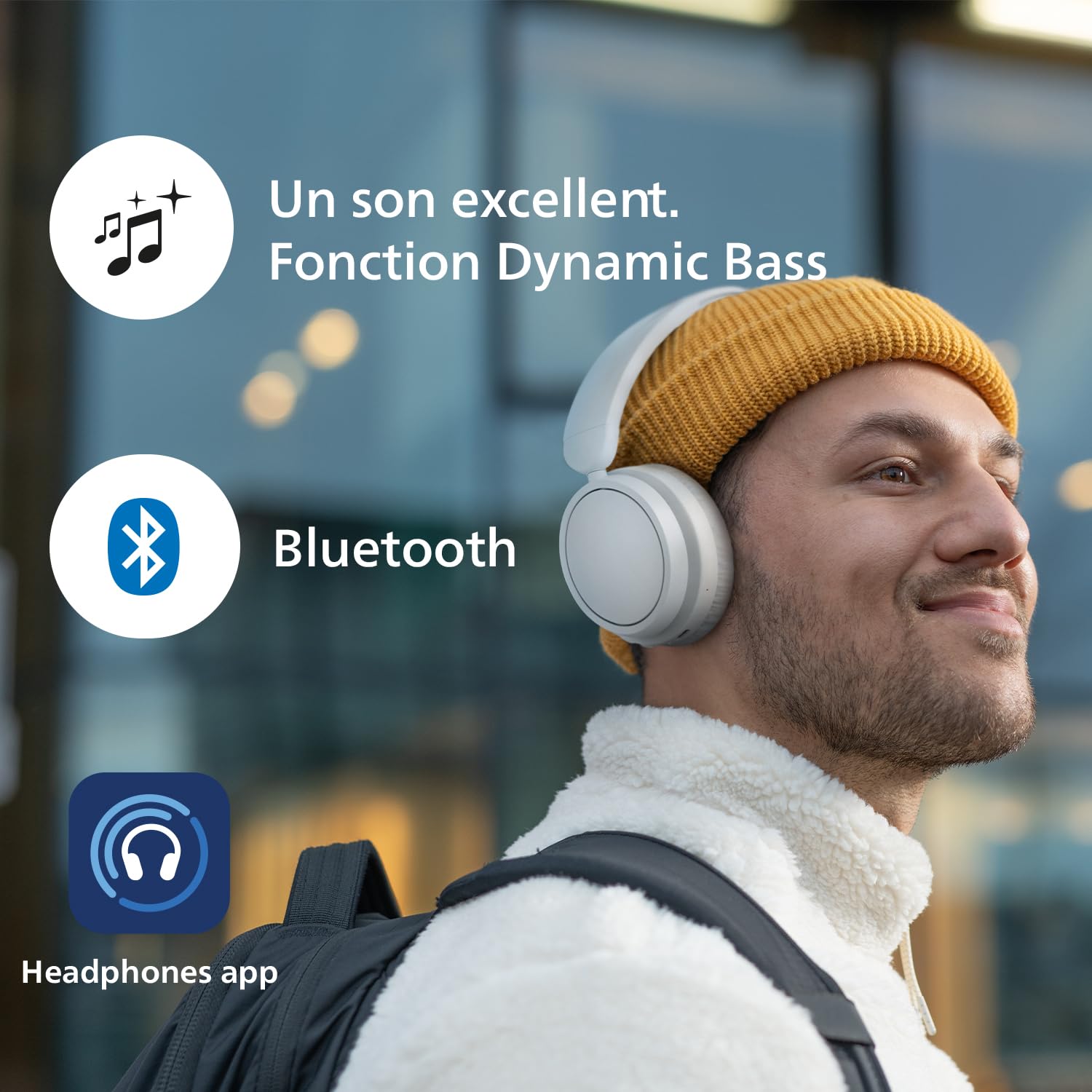 PHILIPS TAH5209WT/00 Casque sans Fil Supra-aural Bluetooth, Isolation phonique Passive, 65 Heures d’autonomie, Son Naturel, appels clairs, Basses dynamiques, Recharge en 2 Heures Via USB-C - Blanc