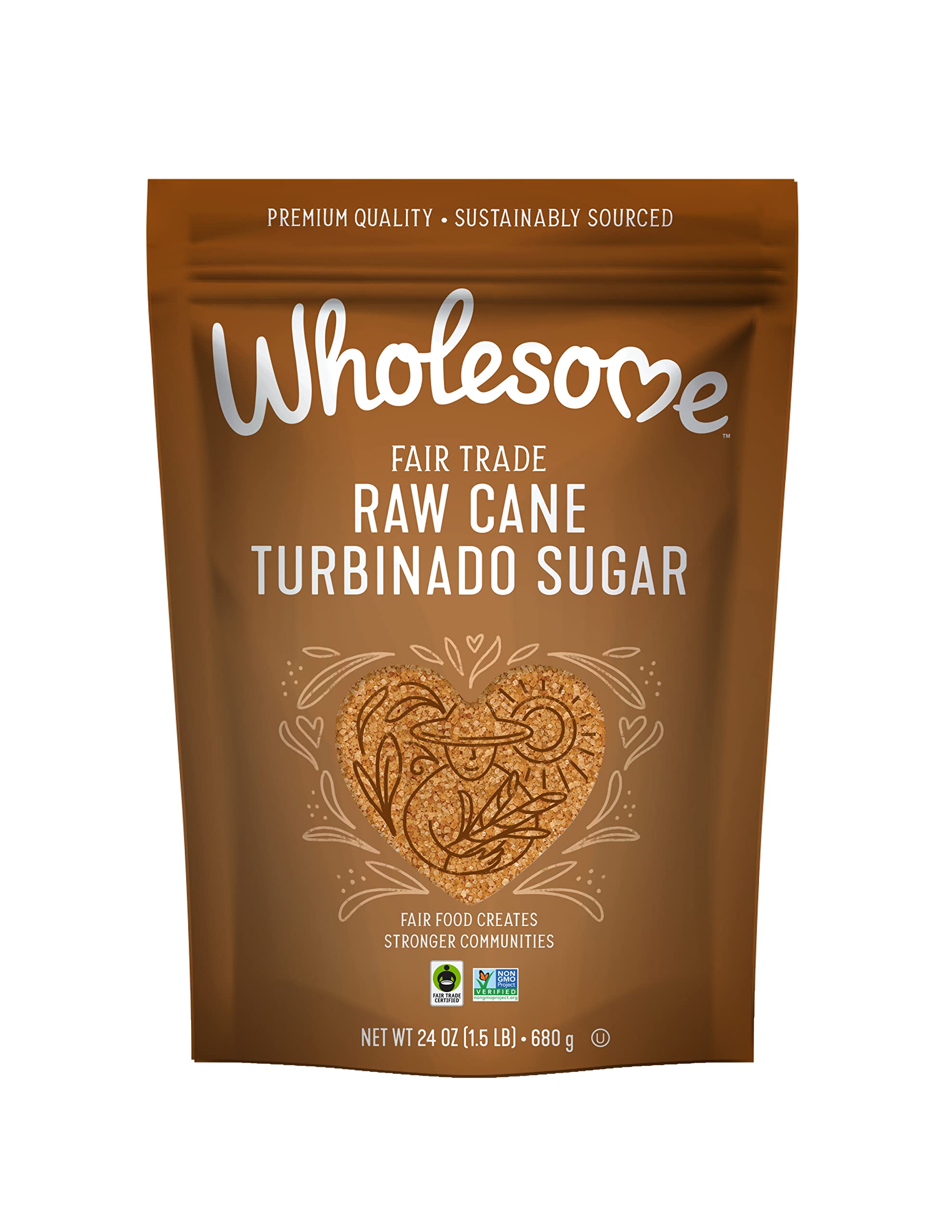 Wholesome Sweeteners 24-Ounce Raw Cane Turbinado Cane Sugar, Fair Trade, Non GMO, Gluten Free & Vegan, 12 Pack