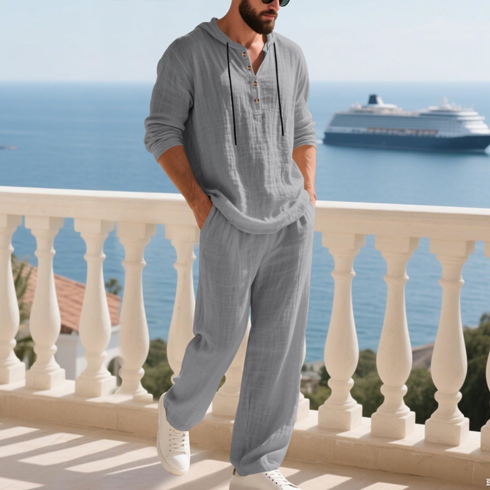 Générique Męski 2-częściowy zestaw bawełnianych spodni treningowych top i spodnie sportowe do joggingu na co dzień strój wygodny oddychający moda odzież treningowa A37