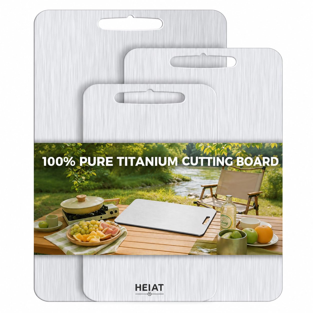 Titanium Cutting Board Set of 3, Double-Sided Kitchen Chopping Boards Highlights: Sectioned prep surface, food-grade safe material, scratch-resistant surface, easy-to-clean design, dishwasher safe