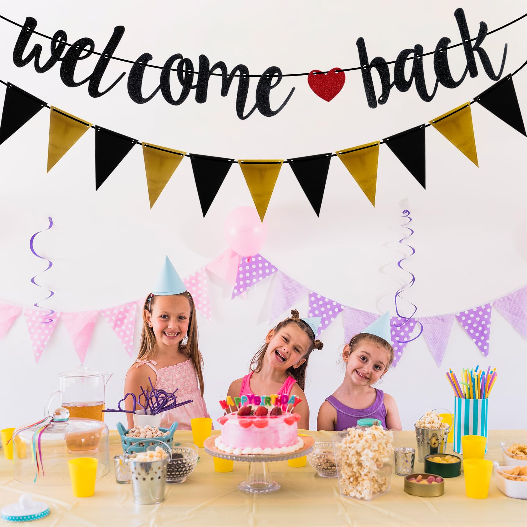 DOPENSPI Welcome Back Girlande – Glitzer Banner Bunt – 5 M Länge – Perfekt Für Schule, Party & Familienfeiern