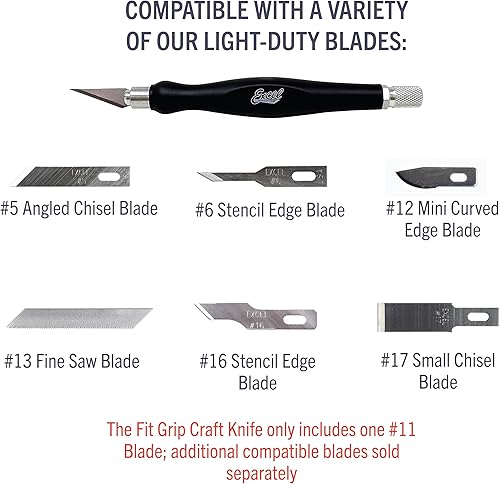 Vista 12 de Excel Blades Fit Grip - Cuchillo para manualidades con hoja en ángulo de acero al carbono ultra afilada #11 - Cuchillo de precisión con agarre