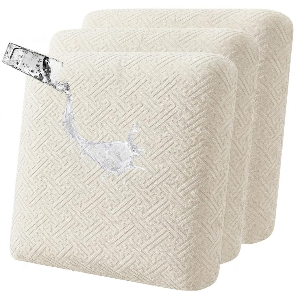LiveGo Outdoor Patio Cushion Covers, Washable Replacement Slipcovers for Outdoor Sofa & Couch Cushions, Soft & Durable Seat Protectors for Patio Furniture (3, Off-white A)