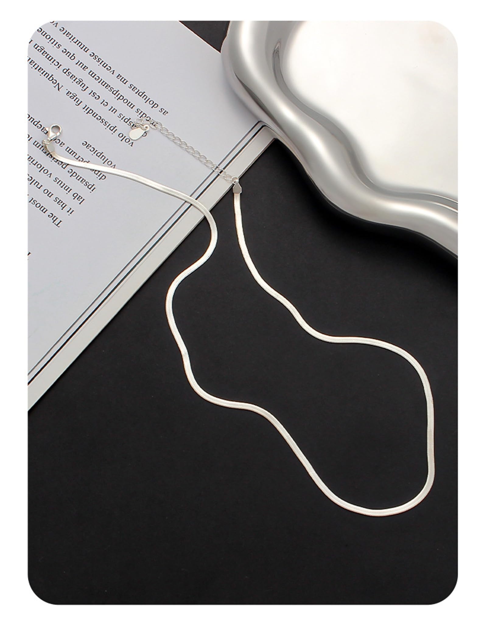 Collar de plata de ley 925, cadena de serpiente para mujer, 39 cm + 6 cm, 39CM+6CM, Plata esterlina, No es una piedra preciosa