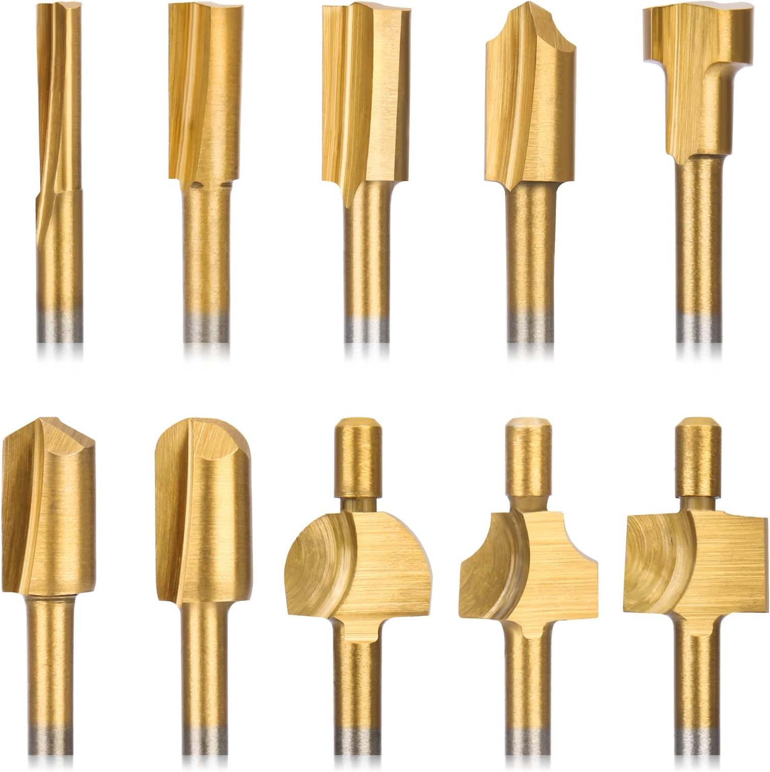10 Pieces Titanium-Coated 1/8"(3mm) Shank Router Bits Milling Cutter Fit Dremel Rotary Tools for DIY Woodworking, Carving, Engraving, Drilling