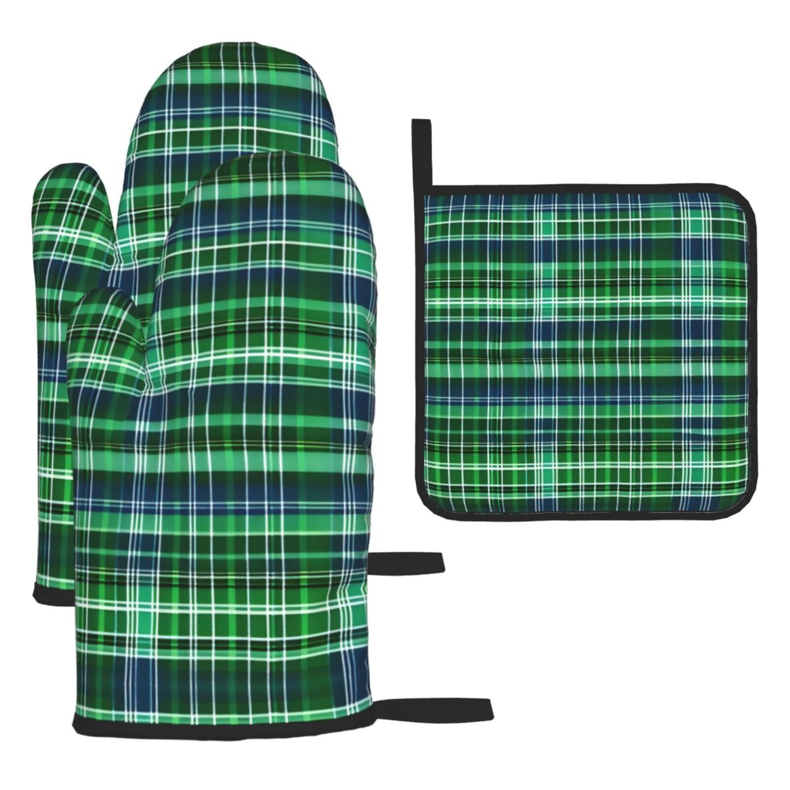 Blue and Green Scottish Tartan Christmas Oven Mitts,Cute Cooking Glove,Heat Resistant,Oven Mitts Gift for Mom,Housewarming
