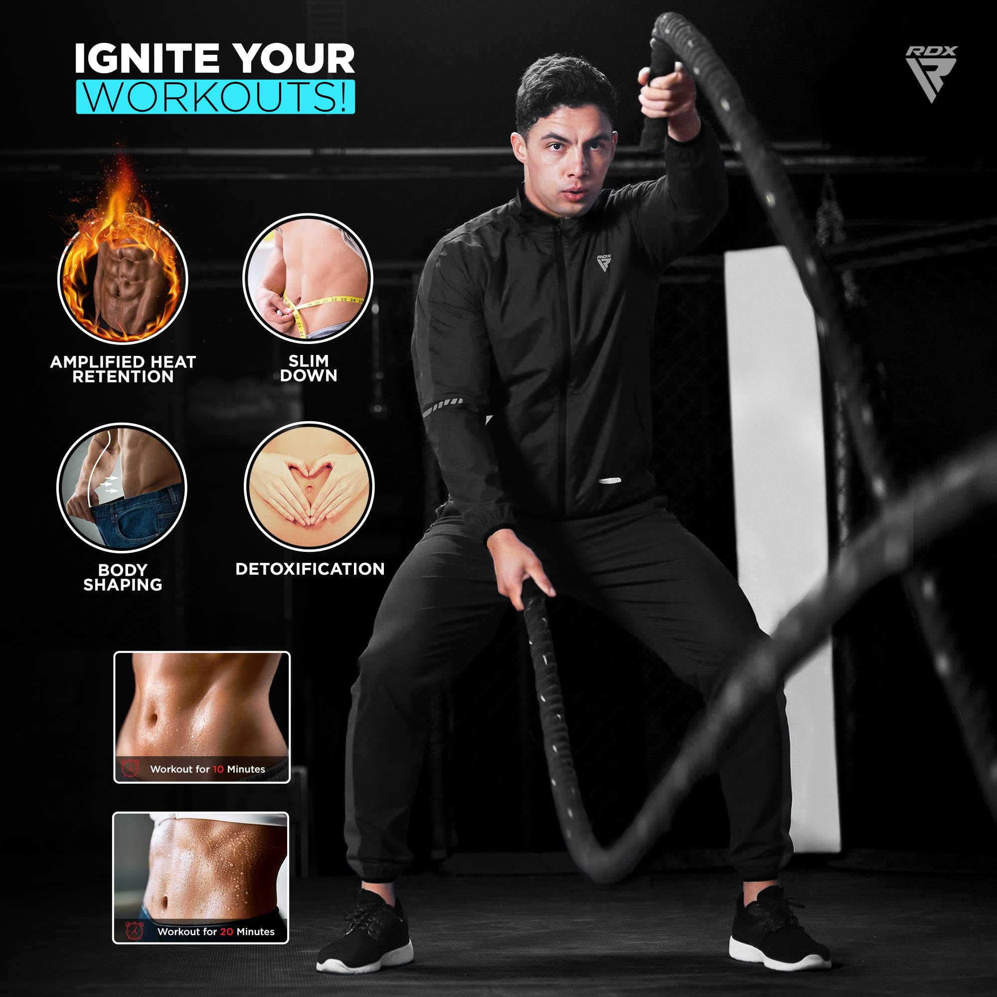 RDX Combinaison Sudation Fitness, Anti-Déchirure Survêtement, Costume Sauna Suit, Gilet de Sudation Minceur D’entraînement Perte Poids Pantalon, Running Cardio Sports Veste Vêtement, Hommes Femmes