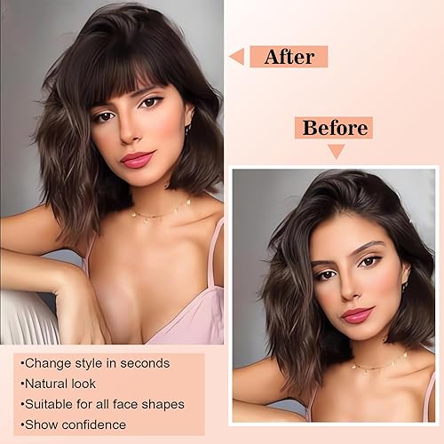 Miniatura 4 de Flequillo con clip, extensiones de cabello humano real, flequillo falso con clip, extensiones de cabello ondulado con extensiones para el cabello