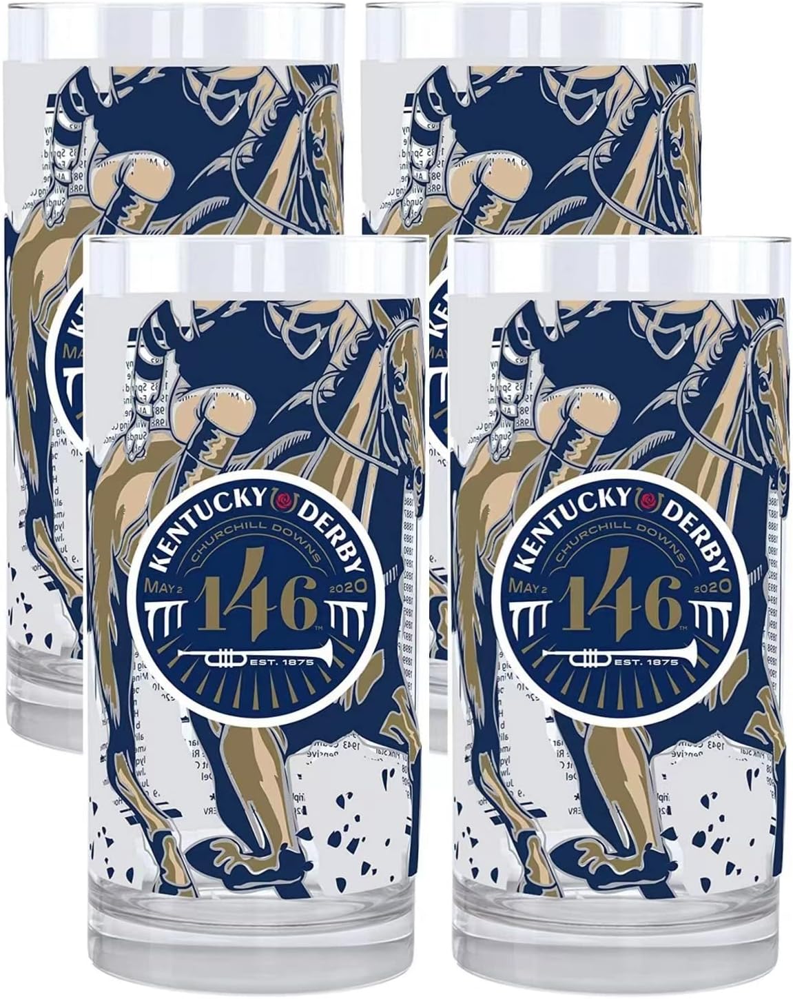 Kentucky Derby Mint Julep Glass, Official Souvenir Glassware, 4 Pack (146th/2020)