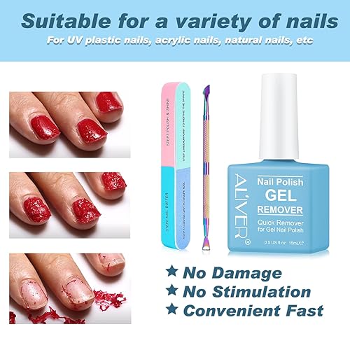 Miniatura 5 de Removedor de esmalte de uñas de gel de 0.5 onzas líquidas con lima de uñas y raspador de esmalte de uñas, removedor de esmalte de gel remojado,