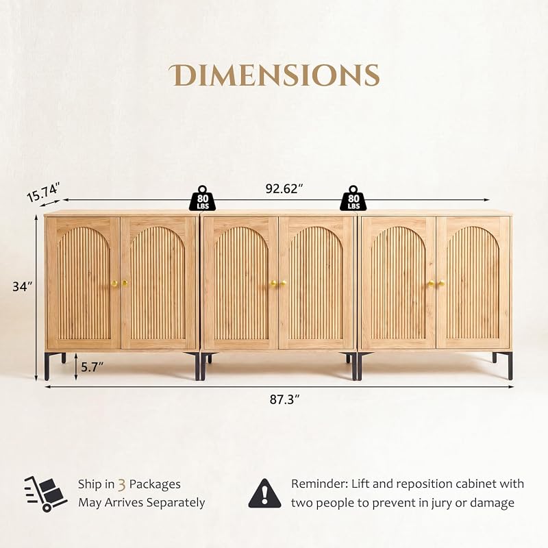 IFBUY 92.63" W Mid Century Modern TV Stands for Living Room, Natural Oak image 2