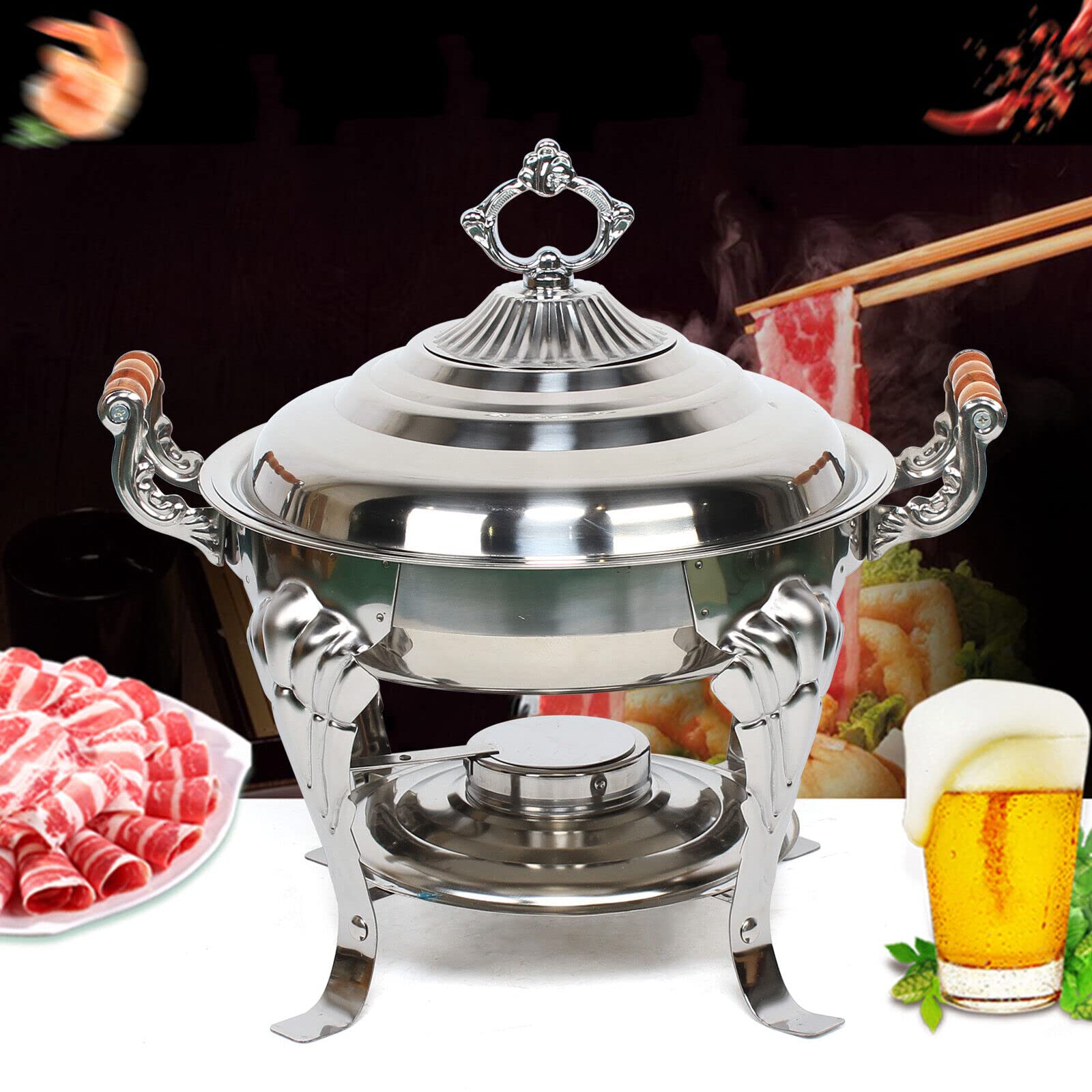 Chafing Dish, voedselverwarmer van roestvrij staal, warmhoudcontainer, warmhoudapparaat incl. 2 brandpastahouders voor chafing, grootkeuken, catering, buffet en feest, zilver (dubbel raster