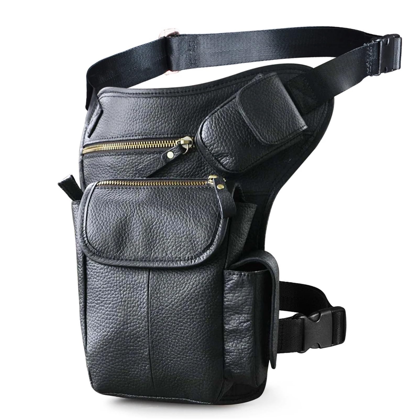 Bolsa Pierna Moto Leather Design Men Vintage Small Belt Messenger Bag Waist Pack Drop Leg Pouch(Black)