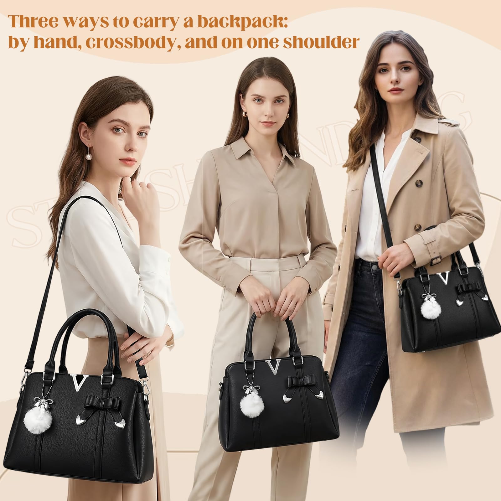 Sac à Main Femme,Sac a main noir,Sacs à Main Portés Main,Cuir PU,Cabas Femme Grand,avec portefeuille,Sac Fourre Tout,Multi Poche Plusieurs Compartiments,Pour Université Travail