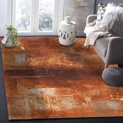Miniatura 6 de Alfombra rectangular para sala de estar, dormitorio, alfombra residencial antideslizante de color naranja quemado, alfombras de cocina, arte