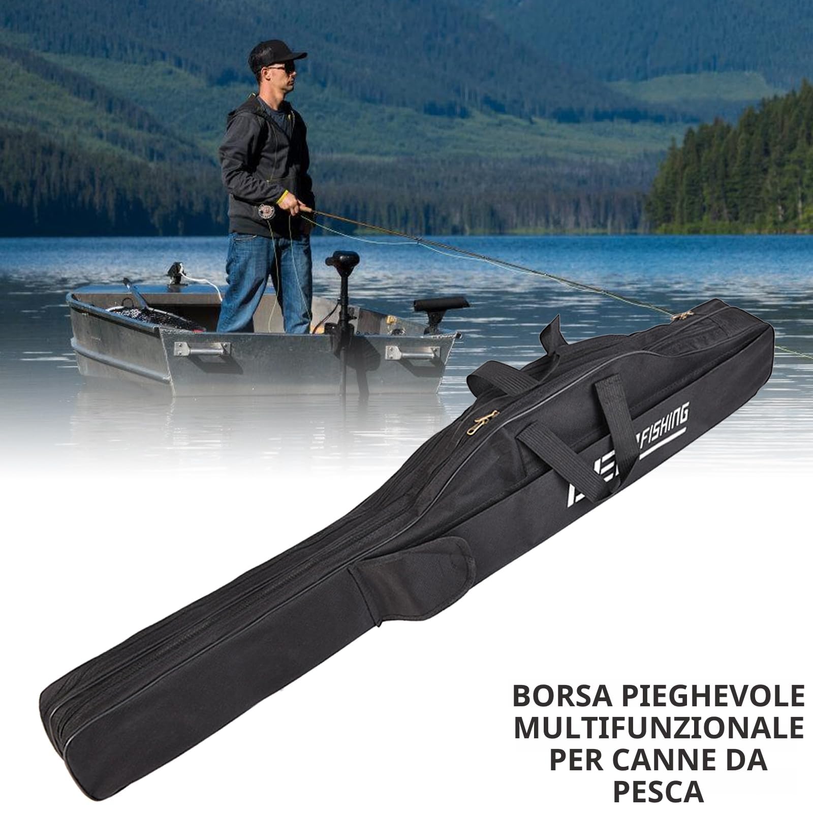 Borsa Da Pesca, Sacca Porta Canne Da Pesca 3 Strati, 150cm Borsa Per Canne Da Pesca, Borsa Portatile Pieghevole Attrezzatura Da Pesca Per Il Trasporto Di Attrezzatura(Nero)