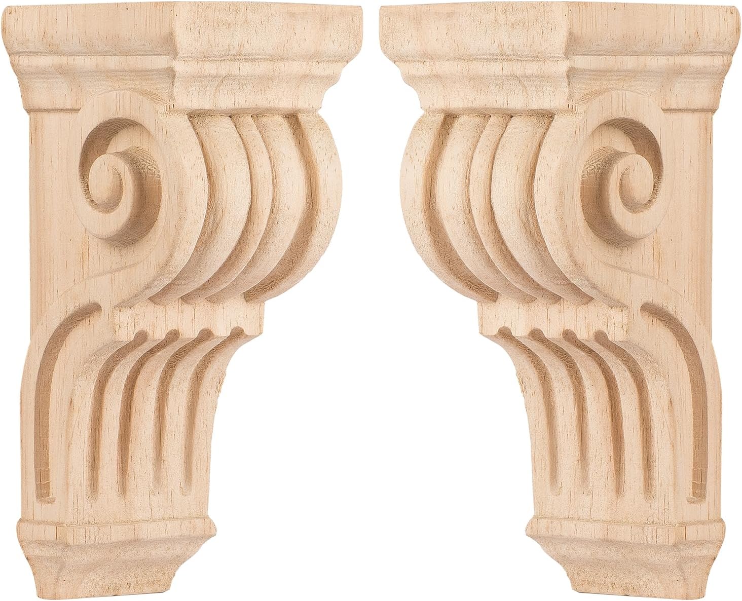 3 inch-W 3 inch-D 7 inch-H Wood Carved Corbels, Tchosuz 2 -Pack Antique Traditional Unfinished Wooden Carving DIY Decorative Scrolled Millwork Brackets for Countertop Kitchen Fireplace Mantel
