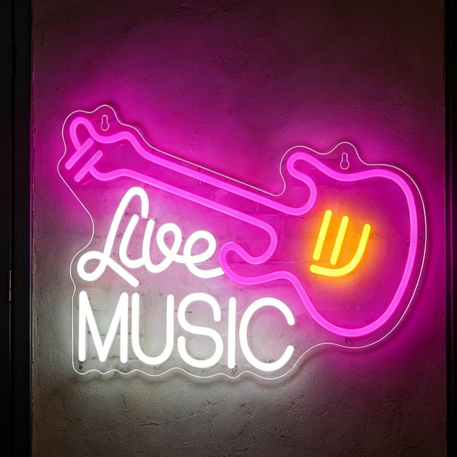 Live Music Neon Signs for Wall Decor Guitar Neon Light Up Sign Dimmable USB Powered Neon Lights Business Led Sign for Bedroom Home Bar Musics Stadium Nightclub Party Music Studio Rec Room Game