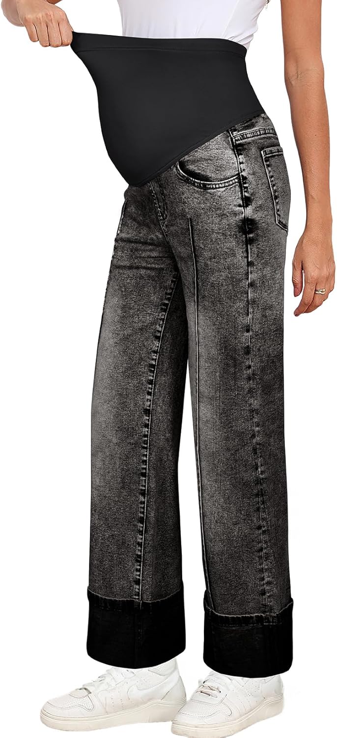 BLENCOT Maternity Jeans for Women Straight Leg Relaxed Fit Over Belly Pregnancy Denim Pants Maternity Clothes with Pockets - Image 2