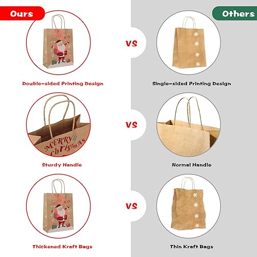 Miniatura 5 de OWill 24 bolsas de regalo de Navidad, 6 diseños de bolsas de papel kraft de Navidad con asas, bolsas de papel de Navidad para regalos de fiesta de