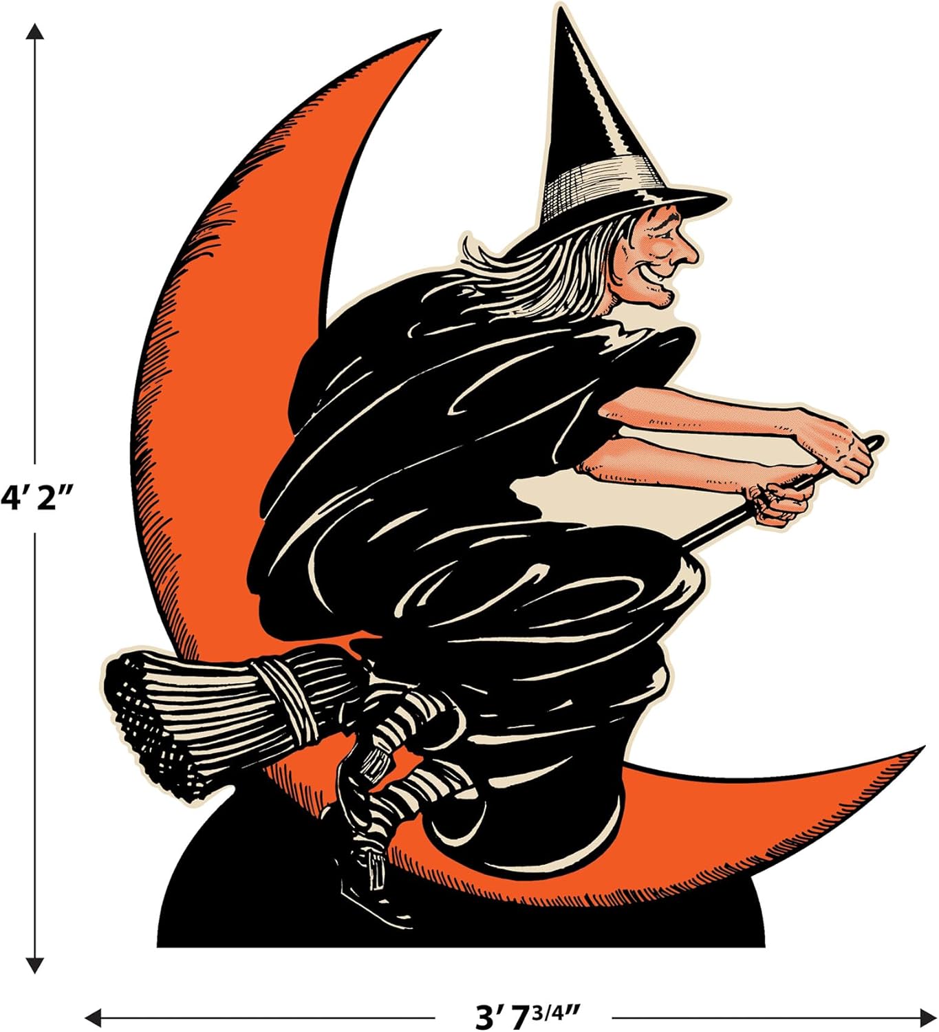 Beistle 4' 2" x 3' 7.75" Vintage Halloween Photo Prop with Easel, Witch & Moon Party Decoration, Photography Backdrop