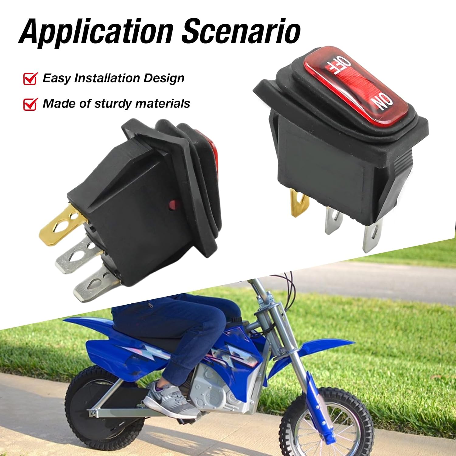 On Off Power Switch and 3 Pin Charger Port Replacement for Razor MX350 MX400 RX200 Dirt Rocket RSF650 E300 E200 E100 Electric Scooter Pocket Mod Bellezza Quad ATV, Replaces JF7-82817-20