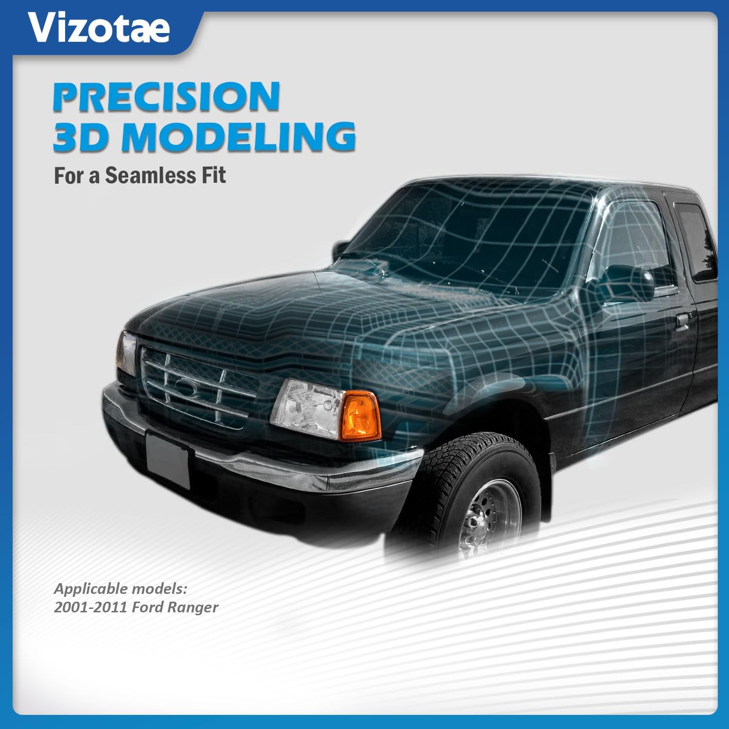 Headlights Assembly for 2001-2011 Ford Ranger Halogen Headlamp Replacement, High/Low Beam W/Bulbs, Driver & Passenger Side