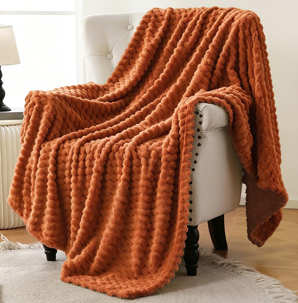 Bnuitland Burnt Orange Flannel Throw Blanket (50X40 inches), 300 GSM Fleece Cozy Warm Soft Lightweight Bed Sofa Blanket for Babys and Pets, Suitable for All Seasons