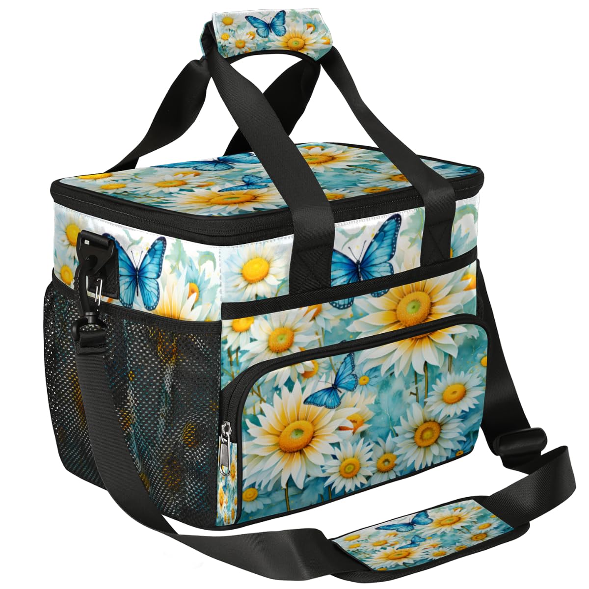 White Floral Insulated Picnic Backpack Lunch Box for Women Men Picnic Basket Tote Lunch Bag Picnic Bag Portable Lunch Bags for Picnic, Beach, Work, Trip,Office, Camp Floret Butterfly