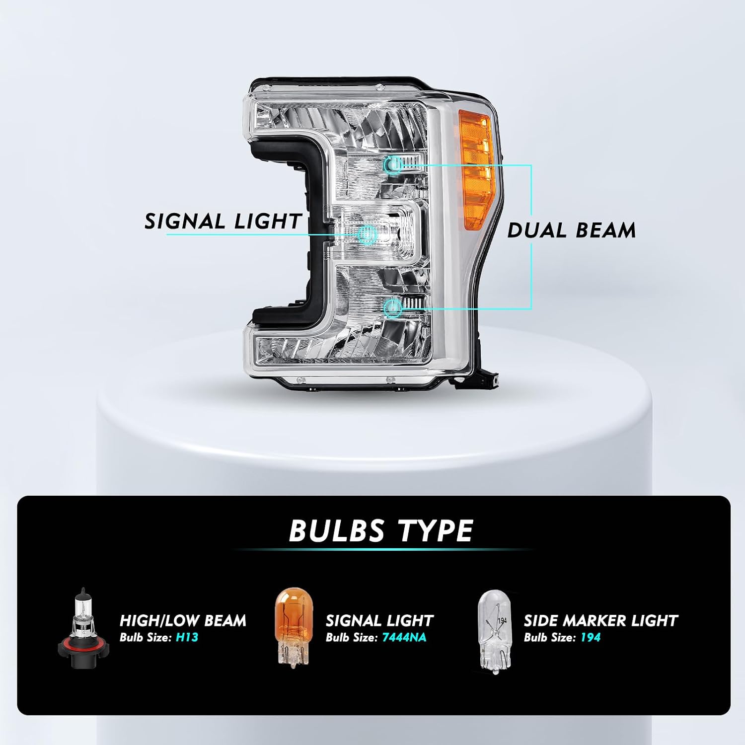 TUSDAR Headlight Assembly for 17 18 19 Ford F-250 F-350 F-450 F-550 Super Duty, Left Driver Side