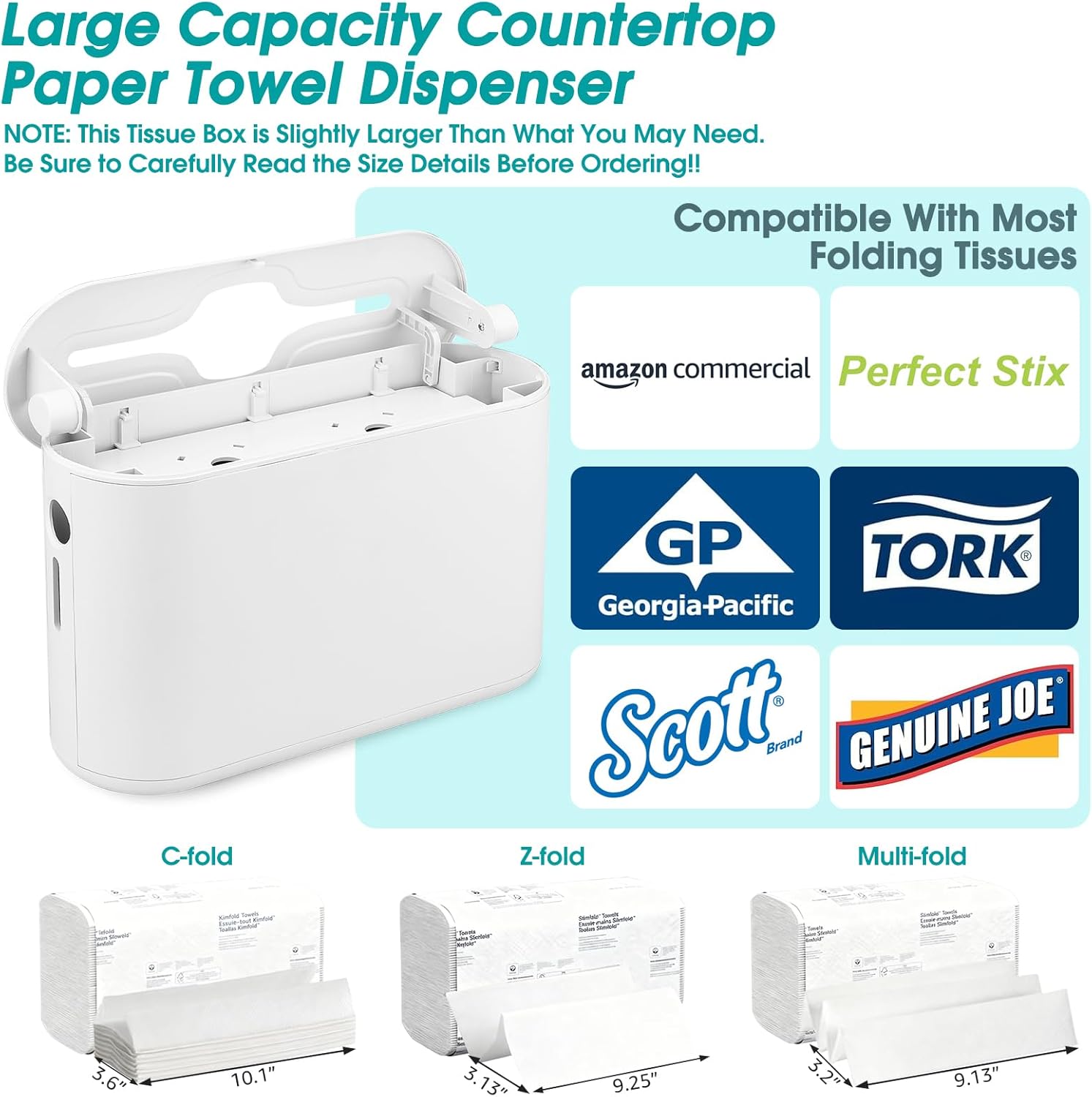 Multifold Paper Towel Dispenser Countertop, Commercial Hand Towel Dispenser for Bathroom Kitchen Home, Trifold/C Fold/Z Fold Napkin Dispenser, Abs Plastic - Non-Slip, White - Image 7