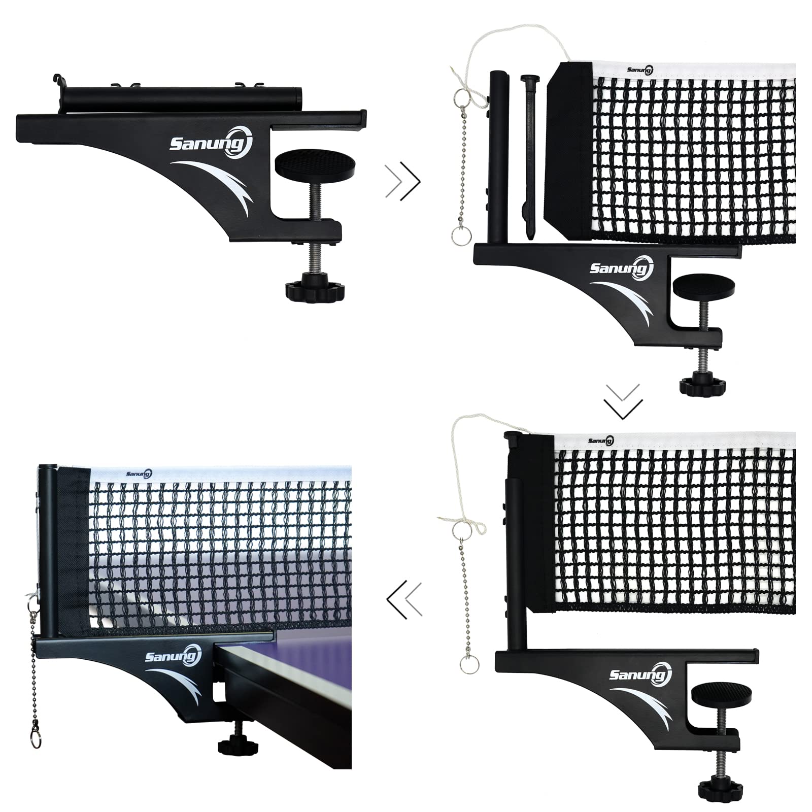 Sanung S405 - Juego de red y postes de tenis de mesa, plegable, profesional, de alta resistencia, con tornillo de sujeción con base estable para mesa estándar, fácil de transportar