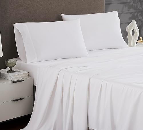 Miniatura 3 de Linen Closet Juego de sábanas de lujo de algodón de 1200 hilos, 4 piezas, tamaño Queen, color blanco
