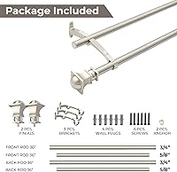 Vista 7 de Deco Window Barra de cortina doble para ventanas ajustable de 36 a 66 pulgadas, color plateado satinado con remates medio redondos y juego de soporte