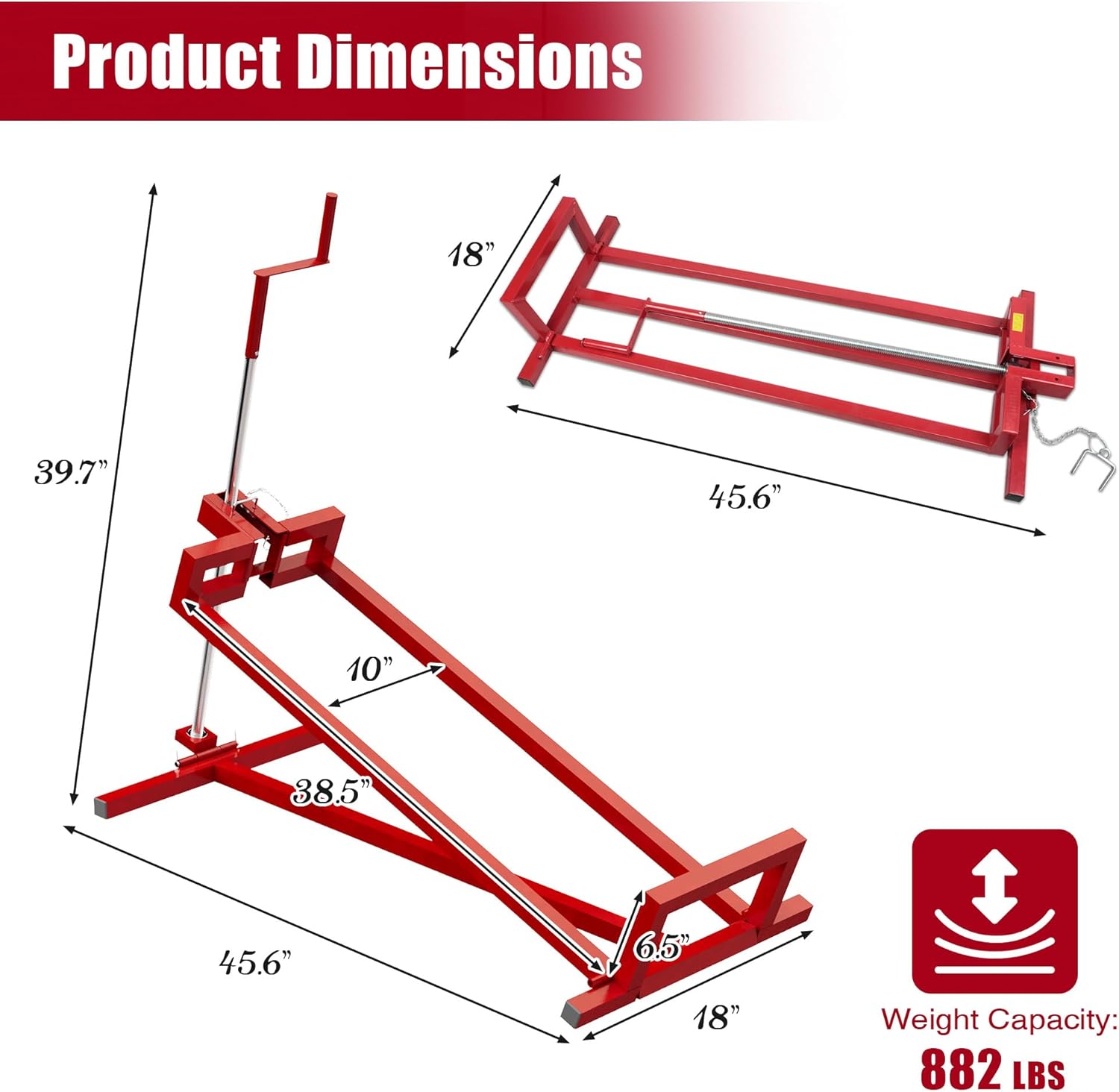 Lawn Mower Lift Jack -Lifting Platform 880 Lbs Capacity for Garden Tractors and Lawn Mowers with Manual Handle & Power Tool Extension Handle (Red)