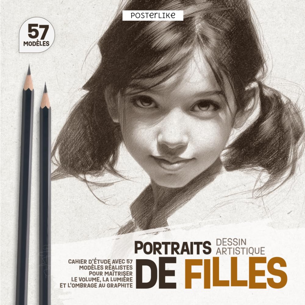 Portraits de Filles – Dessin Artistique: Cahier d'Étude avec 57 Modèles Réalistes pour Maîtriser le Volume, la Lumière et l'Ombrage au Graphite (Posterlike Portrait Drawing Studio)