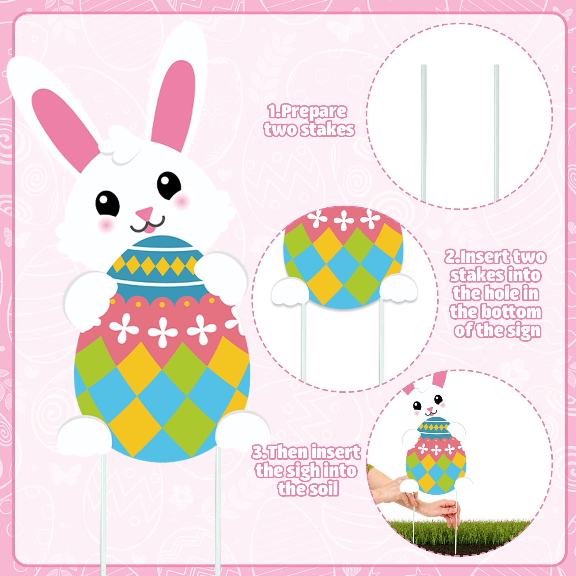 Lot De 9 Panneaux De Jardin De Pâques Avec Piquets En Forme D'œuf De Lapin, Décoration De Pelouse En Plastique Pour Extérieur, Jardin, Cour, Chasse, Accessoires De Jeu, Décoration De Fête