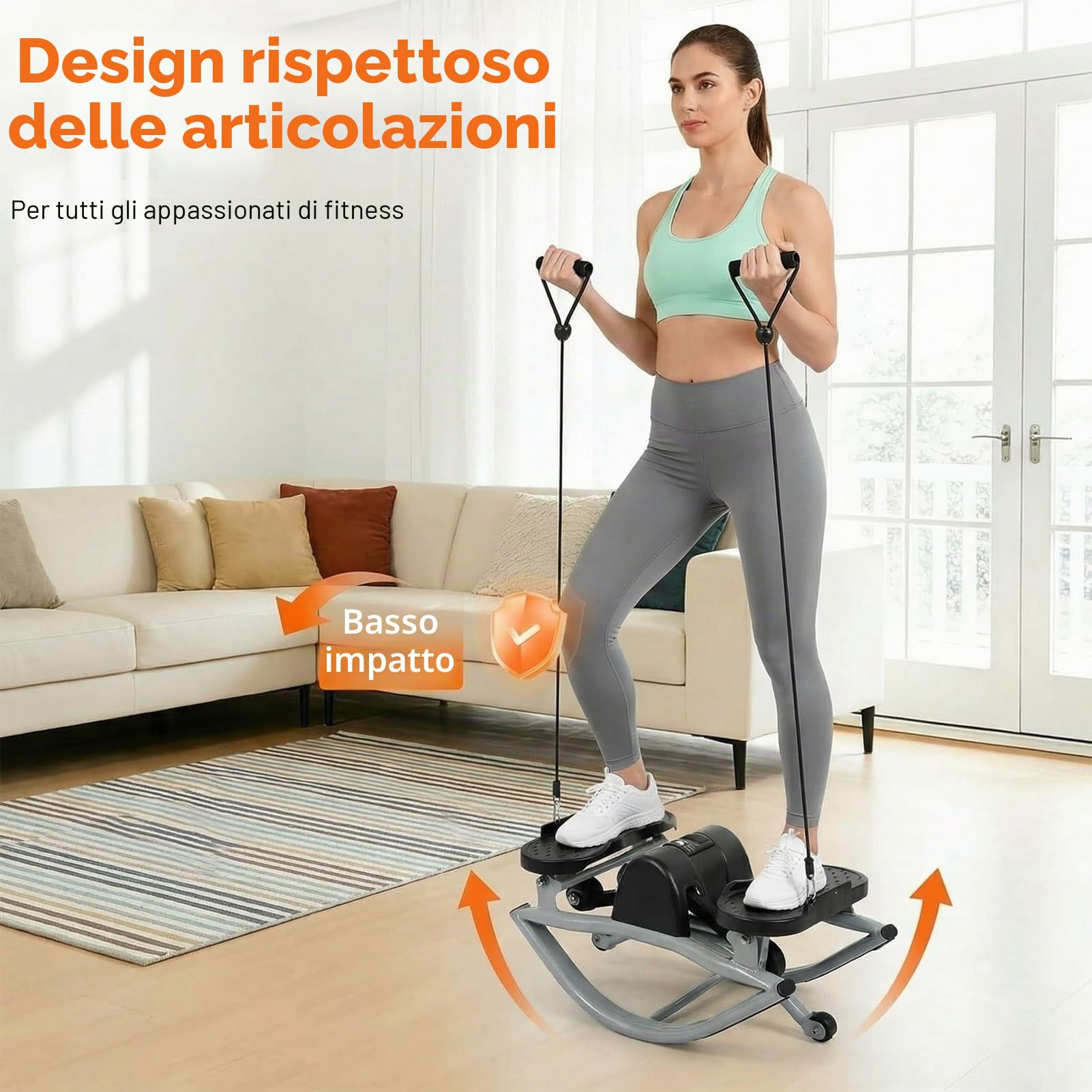 Rock Stepper – Stepper Laterale con Elastici di Resistenza & Tappetino Antiscivolo, Movimento 3D Laterale per Fianchi, Glutei & Postura, Cardio a Basso Impatto