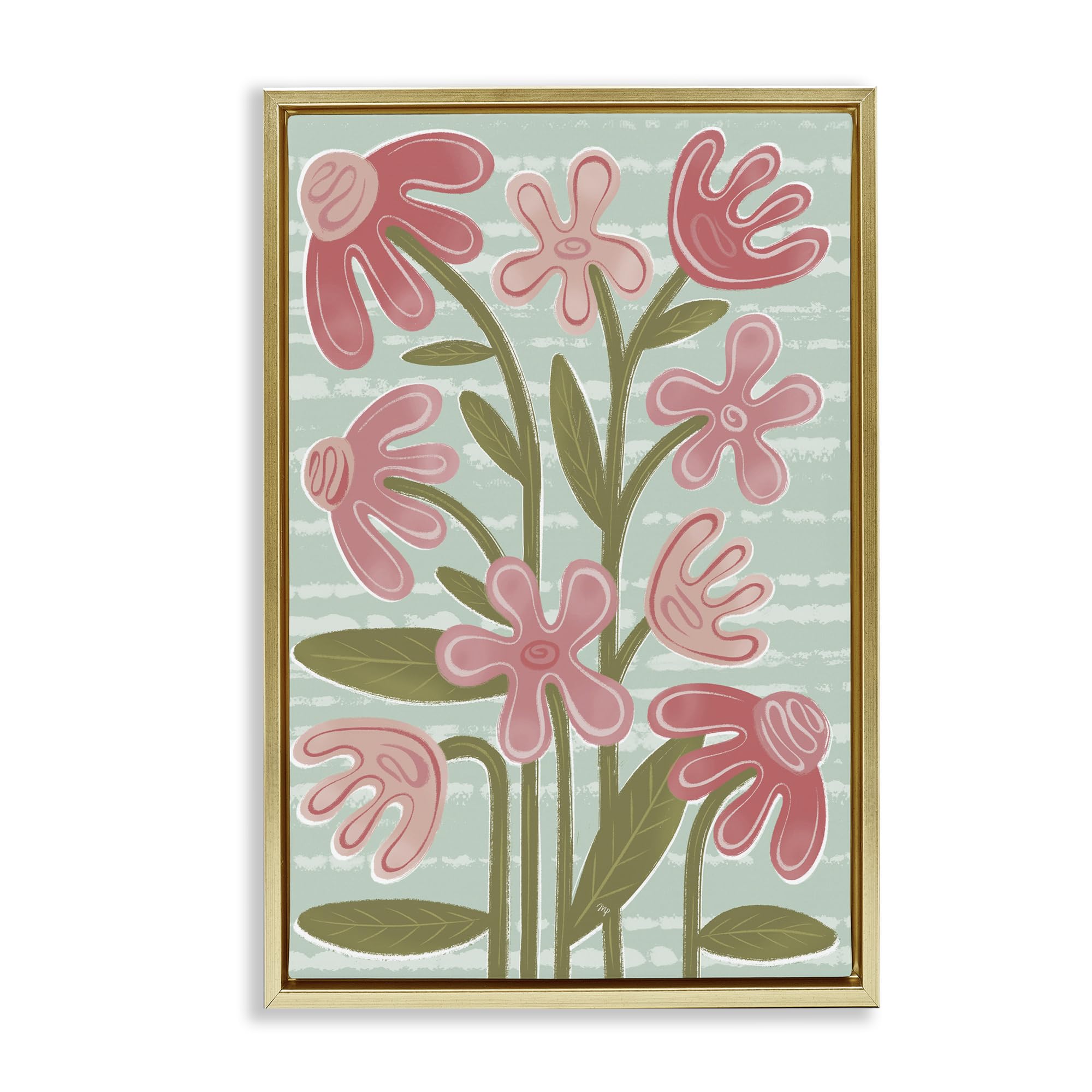 'Pink Whimsy Midcentury Flowers'| Floating Frame Canvas Art