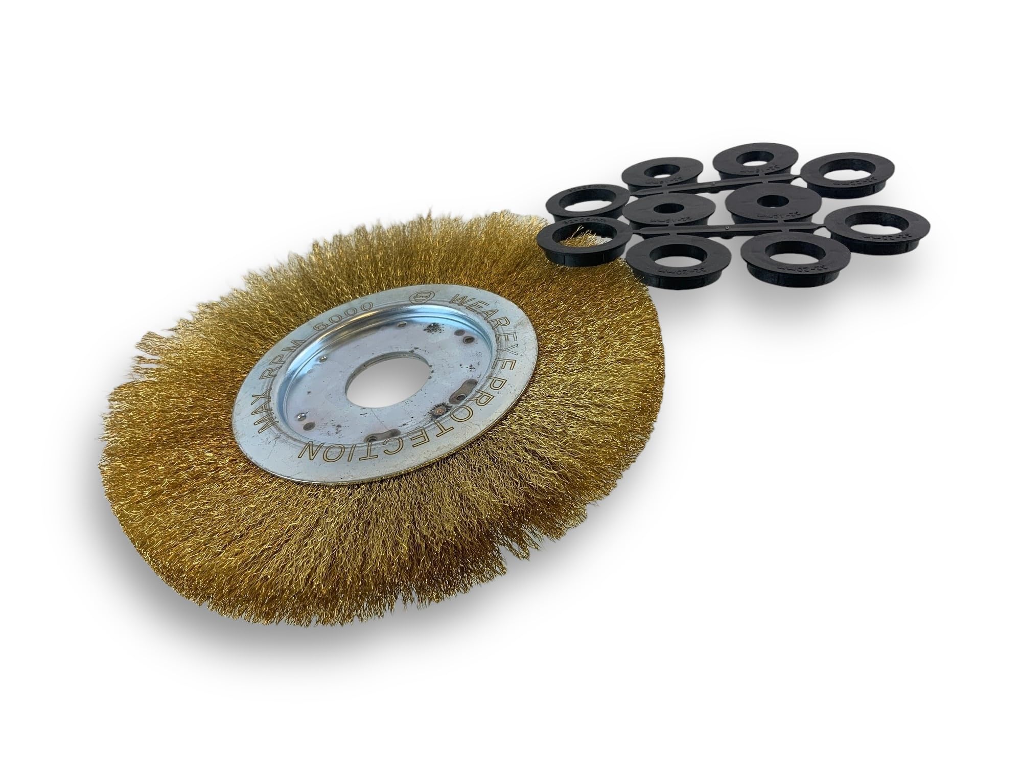Brosse circulaire LAITON | Ø 200 mm | Epaisseur 1 rang | Fil souple 0.20 mm ondulé | Alésage 32 mm + réducteur bague 25/22/20/16/12 mm | Touret meuleuse affûteuse ponceuse | Kibros 218201LV