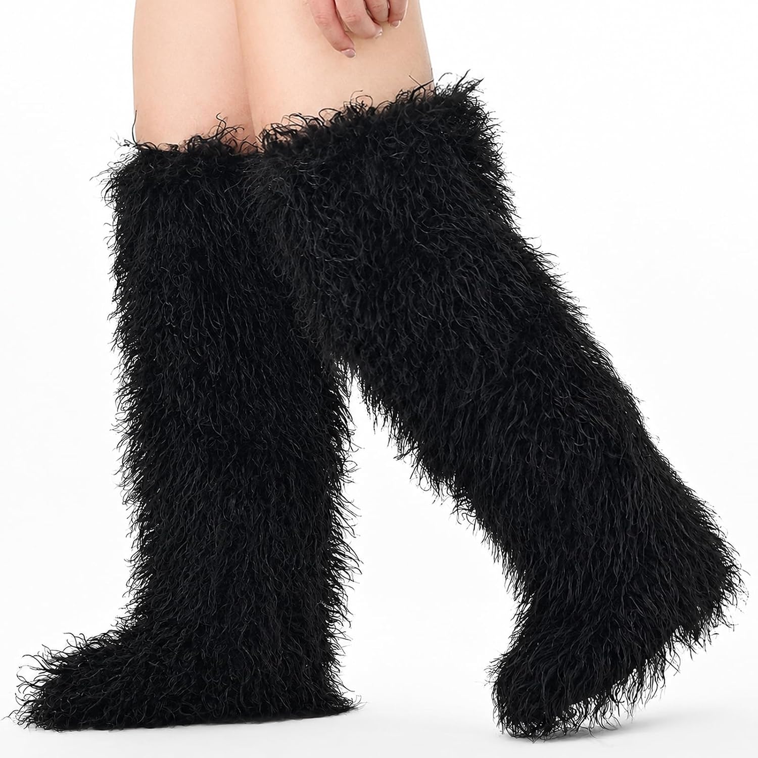 Faux Fur Thigh High Boots Women Flat Over the Knee Boots