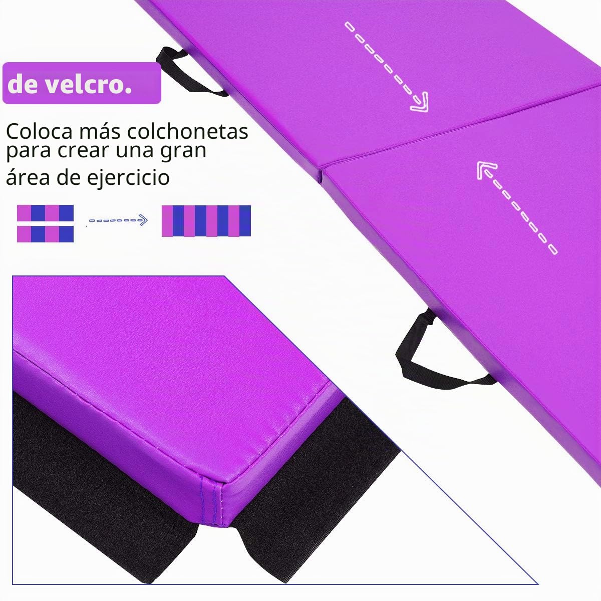 GYMAX Esterilla de Entrenamiento Plegable, 180 x 60 x 4 cm, con Asa, Esterilla de Fitness, Alfombrilla de Suelo Blando con Superficie de Poliuretano y Espuma, para Gimnasia, Yoga y Pilates (Púrpura)