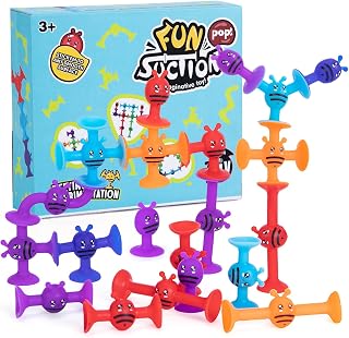 Suction Toys Bath Toy Set,19 Pcs Slicone Sucker Toys for Kids,Suction Cup Building Toy,Pop Toys,Toy Building Set,Sorting & Stacking Toys,Preschool Learning Toys,Toddler Montessori Travel Toys