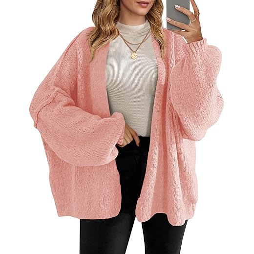 Saodimallsu Womens Oversized Cardigan Sweaters Open Front Chunky Knit Casual Long Lantern Sleeve Fall Sweater Coats