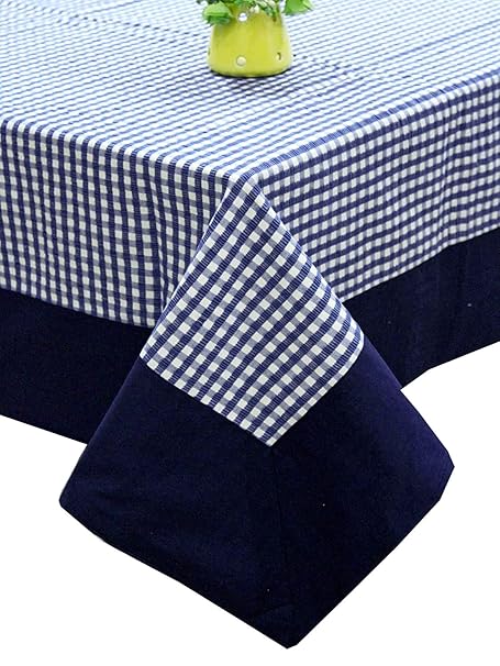 Kuber Industries Dining Table Cover 6 Seater|Table Cloth|Table Cover for Home, Restaurant|Cotton Checkered Design|Blue