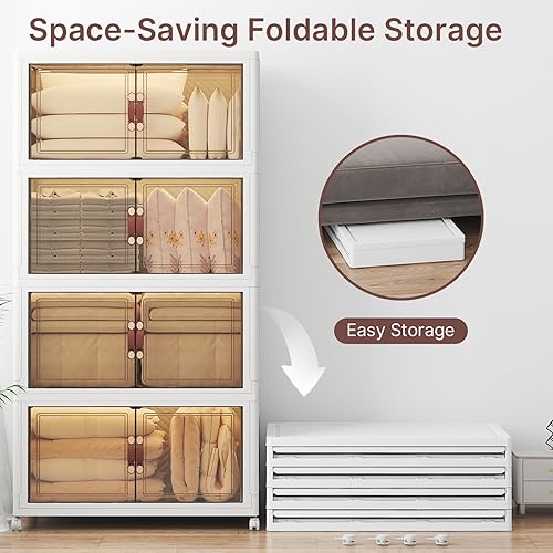 Miniatura 6 de Contenedores de almacenamiento apilables de 640 cuartos de galón con tapas, paquete de 4 contenedores grandes plegables con ruedas, armario de