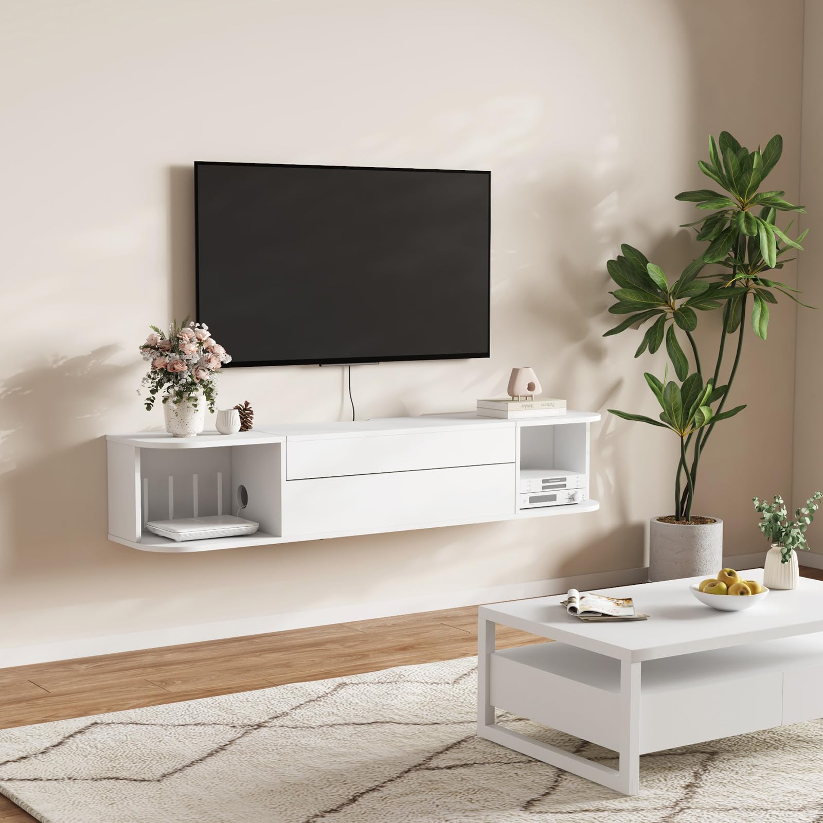 Mobile TV WLIVE Per Schermi Fino A 55" - Design Vintage Marrone Con Ripiani Regolabili, Perfetto Per Soggiorno E Camera Da Letto!