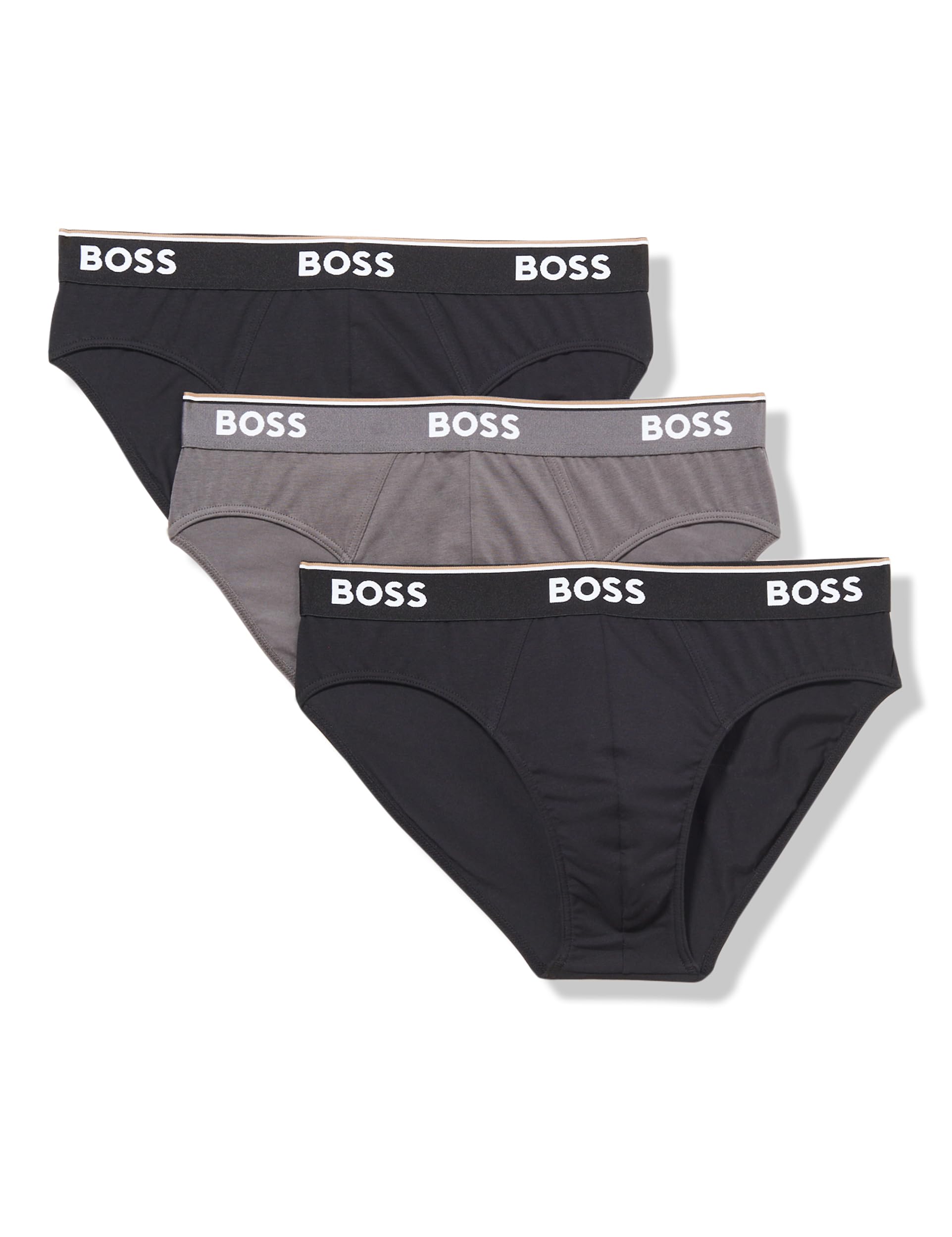 BOSS Mens Brief 3P CO/EL Three-Pack of Stretch-Cotton Briefs with Logo waistbands