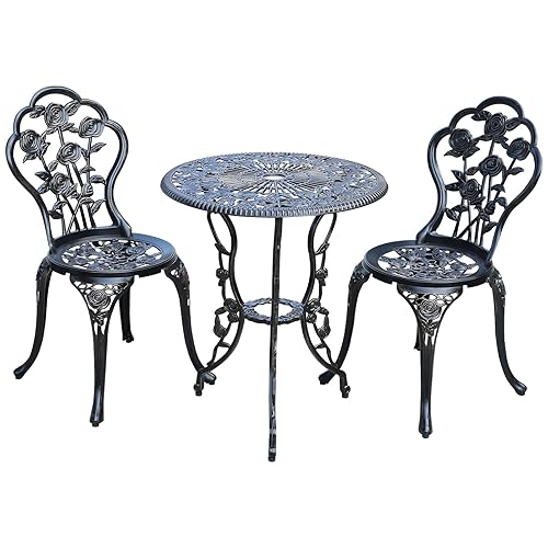 3-Piece Cast Aluminum Outdoor Bistro Set, Outdoor Table and Chairs